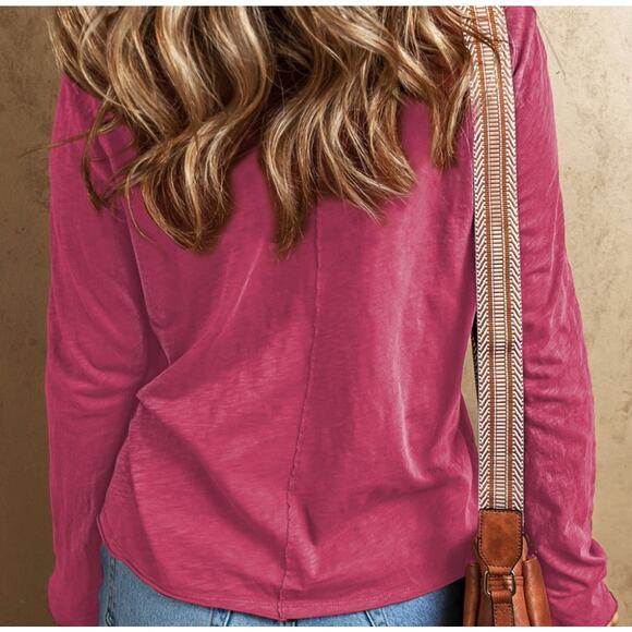 Laurel V-Neck Oversized Exposed Seam Long Sleeve Boho T-Shirt NWOT WOMEN'S - Picture 2 of 8